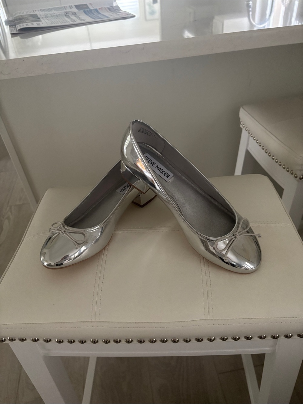 Steve Madden Metallic Silver Ballet Flats with Bow
